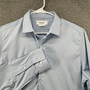 Ministry of Supply Shirt Men Size Large Light Blue Checked Long Sleeve Button Up